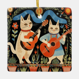 Adorno De Cerámica Gatos musicales arte popular