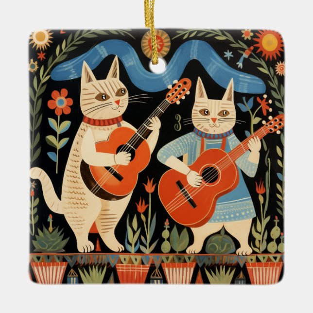Adorno De Cerámica Gatos musicales arte popular (Anverso)