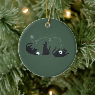 Adorno De Cerámica Gatos Negros Invierno Lindo Navidad Invierno