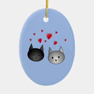 Adorno De Cerámica Gatos negros y grises lindos, con los corazones