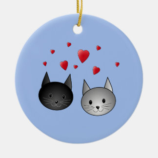 Adorno De Cerámica Gatos negros y grises lindos, con los corazones