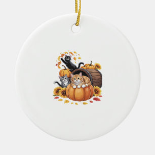 Adorno De Cerámica Gatos Otoño Calabazas De Acción De Gracias Girasol