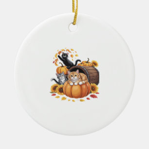 Adorno De Cerámica Gatos Otoño Calabazas De Acción De Gracias Girasol