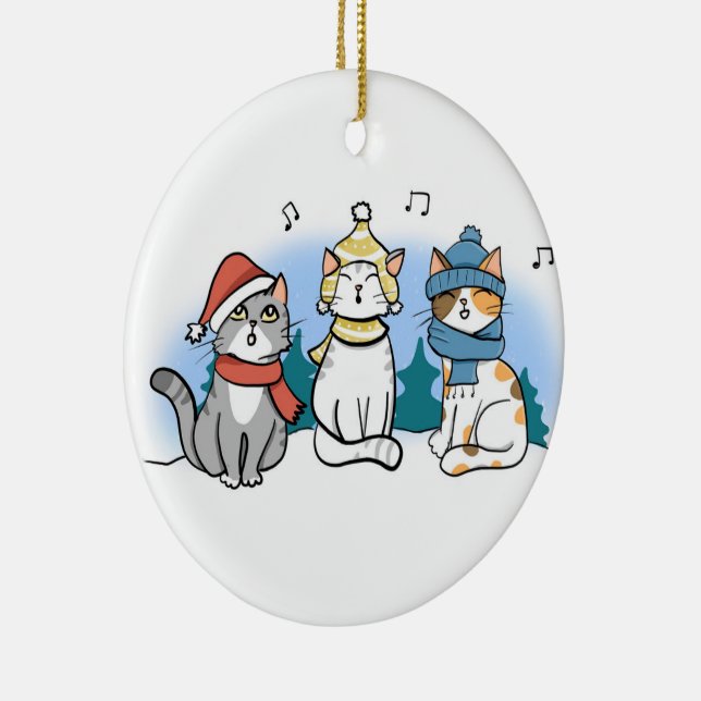 Adorno De Cerámica Gatos personalizados cantando carol de animados Na (Derecha)