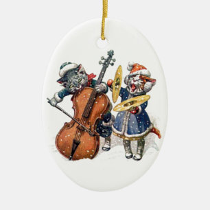 Adorno De Cerámica Gatos que juegan música del navidad en la nieve