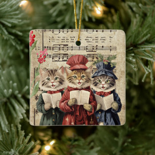 Adorno De Cerámica Gatos villancistas de Navidad