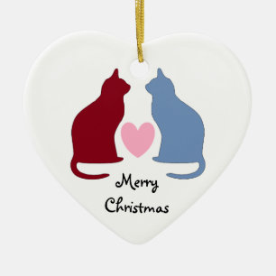 Adorno De Cerámica Gatos y corazones Feliz Navidad