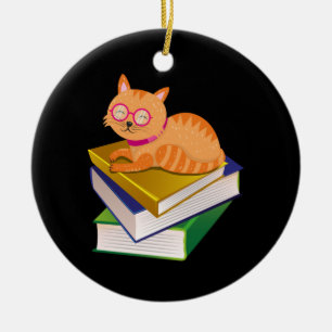 Adorno De Cerámica Gatos y libros