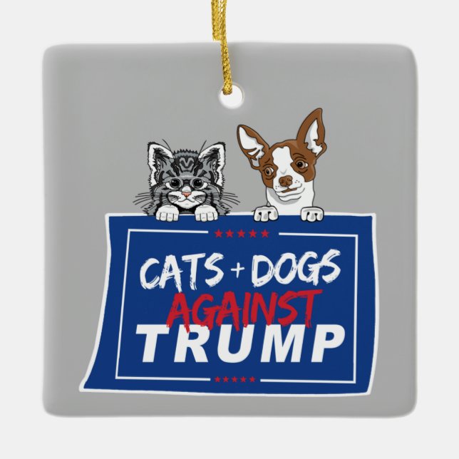ADORNO DE CERÁMICA GATOS Y PERROS CONTRA TRUMP (Anverso)