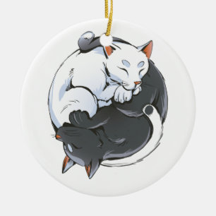 Adorno De Cerámica Gatos Yin Yang – Diseño de Arte Zen Pacífico para