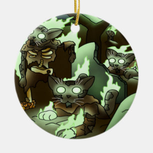 Adorno De Cerámica Gatos Zombie de Halloween