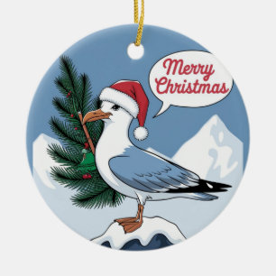 Adorno De Cerámica Gaviota divertida de Navidad Chip - Gaviota de Nav
