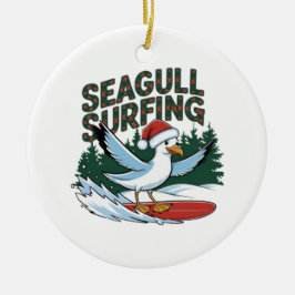 Adorno De Cerámica Gaviota invernal, gaviota Navidad