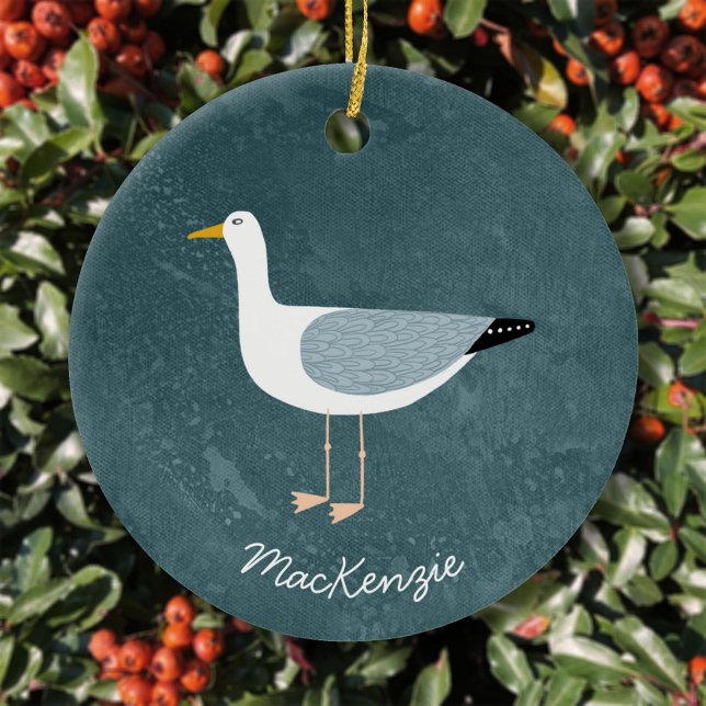 Adorno De Cerámica Gaviota personalizada (Fun seagull personalized ceramic ornament)