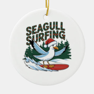 Adorno De Cerámica Gaviota surfista de invierno, Gaviota de Navidad