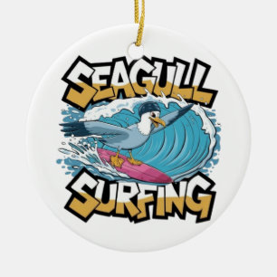 Adorno De Cerámica Gaviota surfista invernal, Gaviota surfeando, Gavi