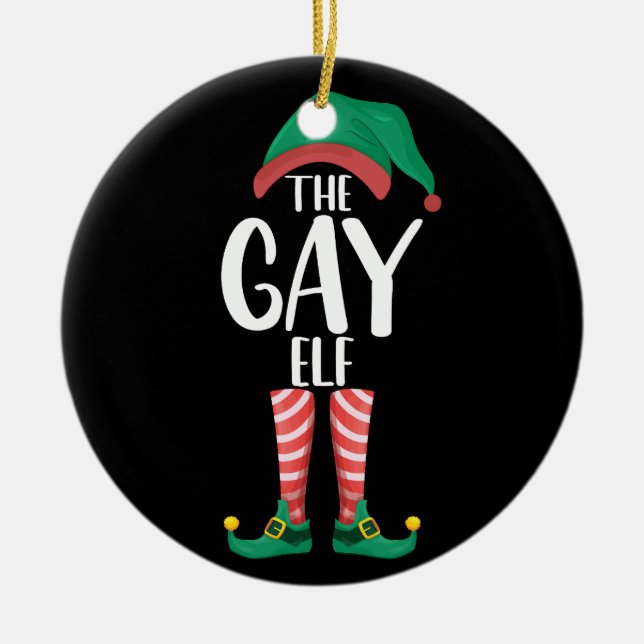Adorno De Cerámica Gay Elf LGTBQ Navidades familiares a la par Fiesta (Frente)