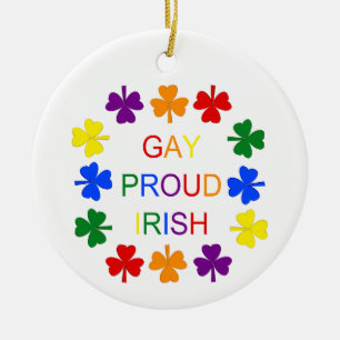 Adorno De Cerámica Gay Proud Irlandés LGBT Rainbow Shamrock