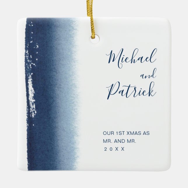 Adorno De Cerámica Gay Recién Se Casó Nuestra Primera Navidad (Anverso)