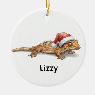 Adorno De Cerámica Gecko crestado personalizado en Navidad