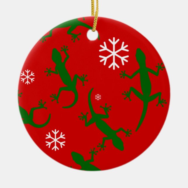 Adorno De Cerámica Geckos con copos de nieve para navidades (Frente)