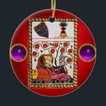 Adorno De Cerámica Gema púrpura rojo de AMOR ETERNO<br><div class="desc">Magnífico arte expresivo y colorido. Míatura heráldica medieval de 1200 amantes románticos en un jardín florido con un pájaro blanco, mezclado con brillantes piedras de joya 3D. Fácil de personalizar para la ceremonia boda, invitación nupcial, salven la fecha, gracias, duchas de novias, duchas de compromiso romántico, aniversarios, El día de...</div>