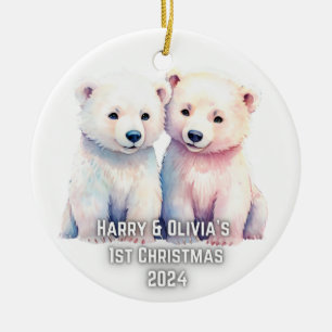 Adorno De Cerámica Gemelos 1 Navidades Oso Polar Personalizado