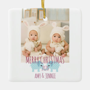 Adorno De Cerámica Gemelos de fotos de Personalizado navideño