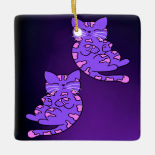 Adorno De Cerámica Gemelos morados de gatito 2