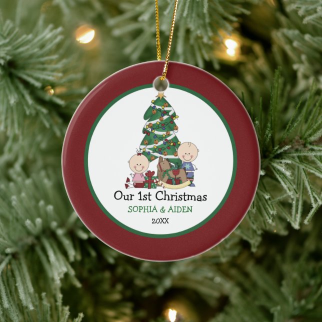 Adorno De Cerámica Gemelos pequeños 1 Navidades personalizados (Árbol)
