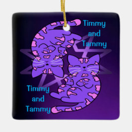 Adorno De Cerámica Gemini Purple Gemini Retro Neon Kittens personaliz