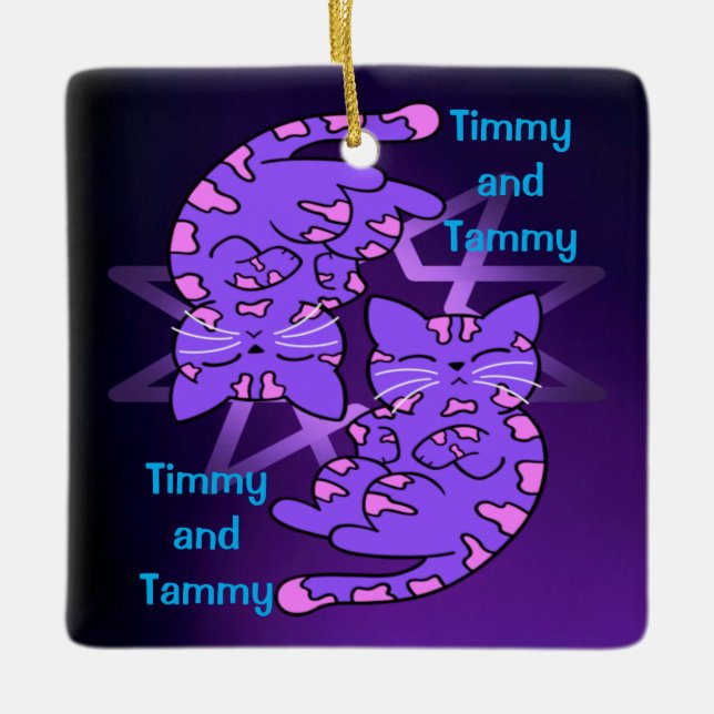Adorno De Cerámica Gemini Purple Gemini Retro Neon Kittens personaliz (Anverso)