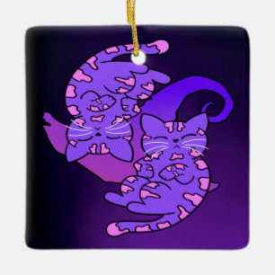 Adorno De Cerámica Gemini Purple Gemini Retro Neon Kittens personaliz