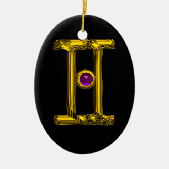 Adorno De Cerámica GEMINI ZODIAC CUMPLEAÑOS JEWEL Purple Alexandrite (Frente)