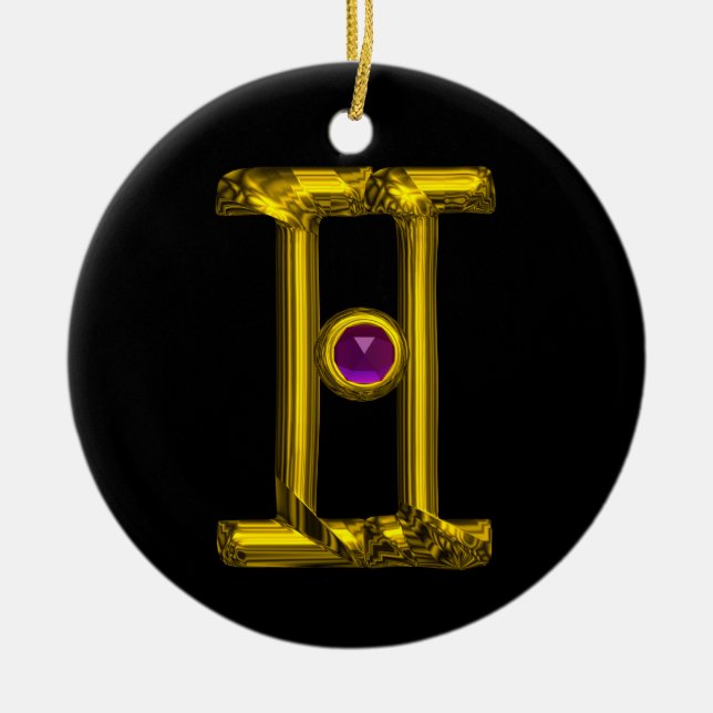 Adorno De Cerámica GEMINI ZODIAC CUMPLEAÑOS JEWEL Purple Alexandrite (Frente)