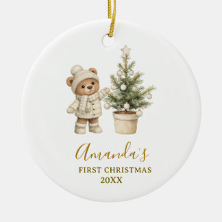 Adorno De Cerámica Gender Neutral Bear First Christmas Keepsake 