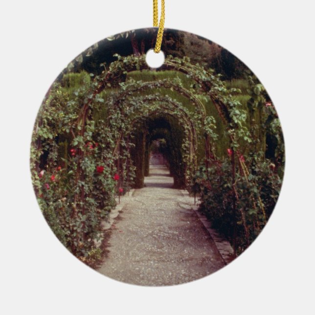 Adorno De Cerámica Generalife blanco, flo de Alhambra, Granada, (Frente)