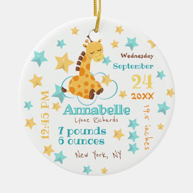 Adorno De Cerámica Género Neutral Cute Giraffe Stars Baby Stats (Frente)