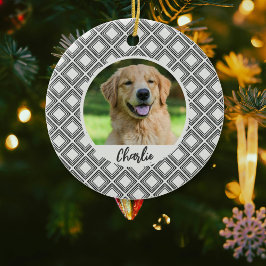 Adorno De Cerámica Geometric Pattern Christmas Pet Photo Ornament 
