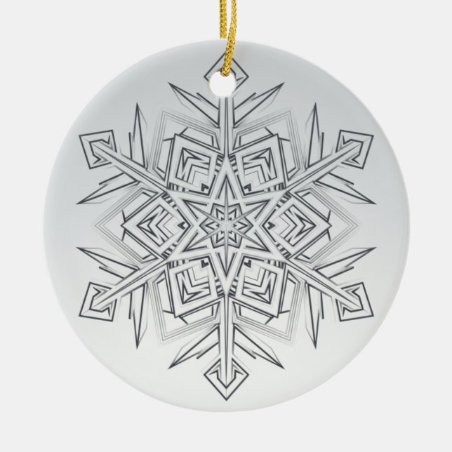 Adorno De Cerámica Geometric Snowflake Modern Gray & White (Frente)