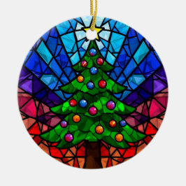 Adorno De Cerámica Geometric Stained Glass Christmas Tree
