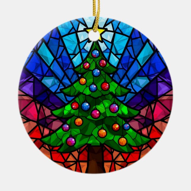 Adorno De Cerámica Geometric Stained Glass Christmas Tree (Frente)