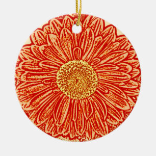 Adorno De Cerámica Gerbera Daisy Block Print - naranja de azafrán