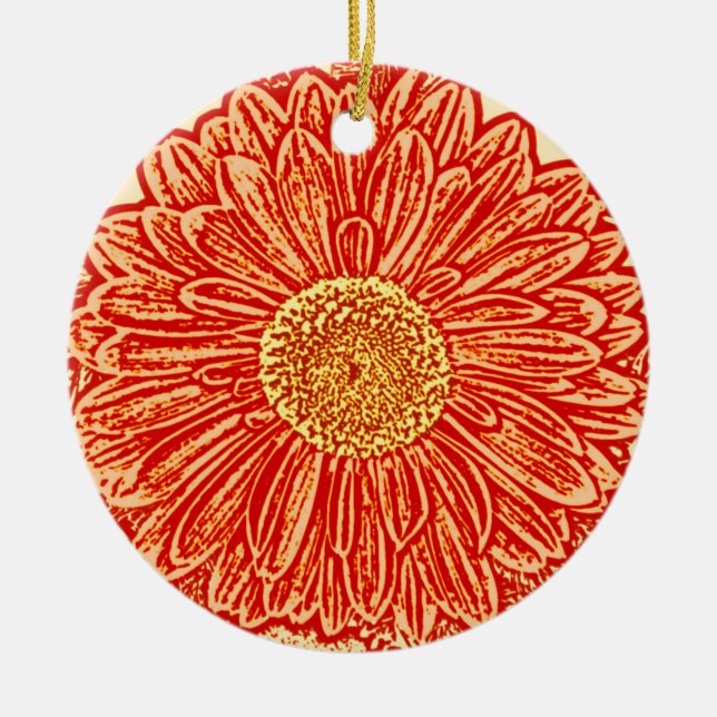 Adorno De Cerámica Gerbera Daisy Block Print - naranja de azafrán (Frente)