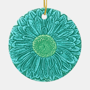 Adorno De Cerámica Gerbera Daisy Block Print - tonos de agua
