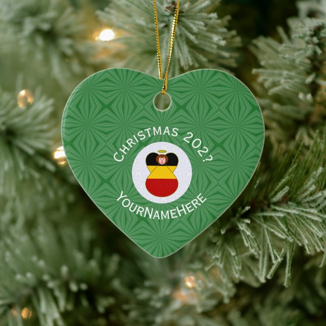 Adorno De Cerámica German Flag Christmas Angel Personalized Heart (Árbol)