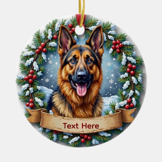 Adorno De Cerámica German Shepherd Christmas (Frente)