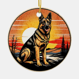 Adorno De Cerámica German Shepherd Retro Sunset Dog Lover