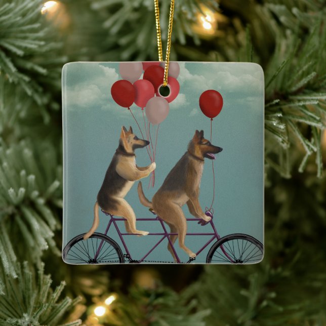 Adorno De Cerámica German Shepherd Tandem (Árbol)
