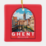 Adorno De Cerámica Ghent Belgium Viaje de arte<br><div class="desc">Diseño de viaje vectorial retro en gante. Gante es muy conocida por sus grandes plazas públicas y mercados,  entre los cuales destaca el Vrijdagmarkt ("Mercado del Viernes"),  el centro de la vida de la ciudad medieval.</div>